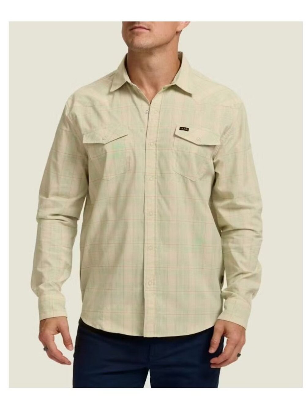 Howler Brothers H Bar B Tech Long Sleeve Snap Front Shirt in Plaid Mint - Sz XL